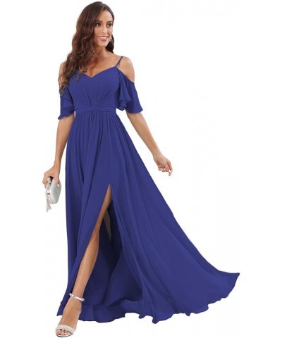 Off The Shoulder Chiffon Bridesmaid Dress with Split A Line Pleats Bridesmaid Dress Long for Women RS047 Royal Blue $32.47 Dr...