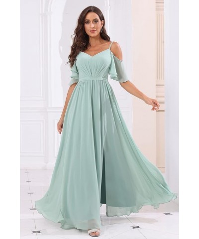 Off The Shoulder Chiffon Bridesmaid Dress with Split A Line Pleats Bridesmaid Dress Long for Women RS047 Royal Blue $32.47 Dr...