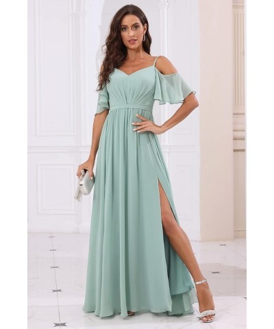 Off The Shoulder Chiffon Bridesmaid Dress with Split A Line Pleats Bridesmaid Dress Long for Women RS047 Royal Blue $32.47 Dr...