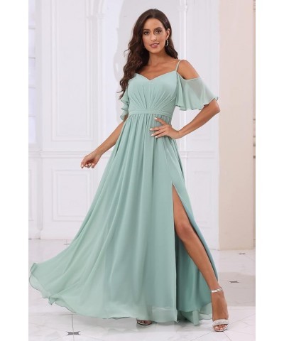 Off The Shoulder Chiffon Bridesmaid Dress with Split A Line Pleats Bridesmaid Dress Long for Women RS047 Royal Blue $32.47 Dr...