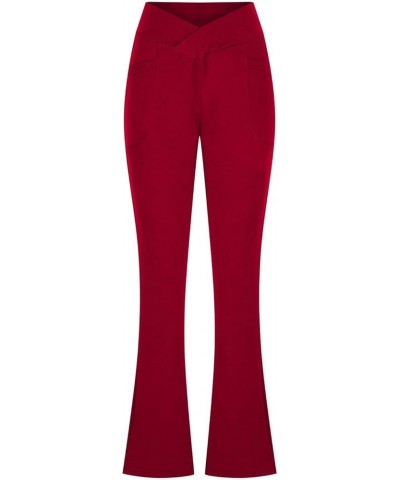 Womens Yoga Pants with Pockets High Waisted Pants Wide Leg Flare Yoga Pants Boot Cut Yoga Leggings Pants Work Pants Z-red $9....