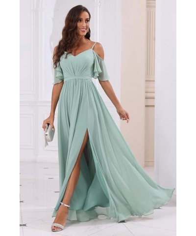 Off The Shoulder Chiffon Bridesmaid Dress with Split A Line Pleats Bridesmaid Dress Long for Women RS047 Royal Blue $32.47 Dr...