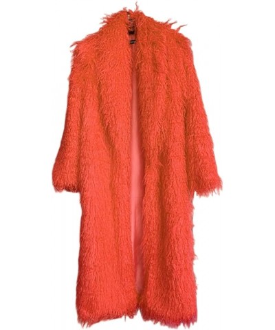 Women's Fluffy Faux Fur Long Overcoat Winter Spring Warm Outwear Parka Coat Red $33.56 Coats