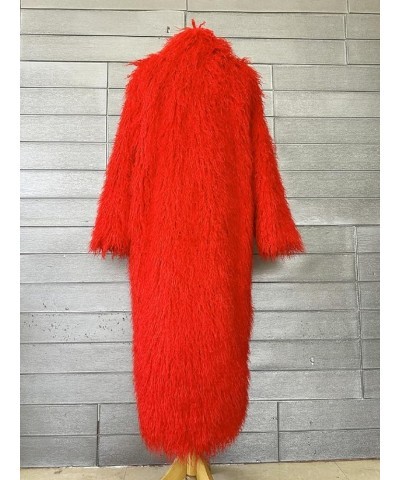 Women's Fluffy Faux Fur Long Overcoat Winter Spring Warm Outwear Parka Coat Red $33.56 Coats