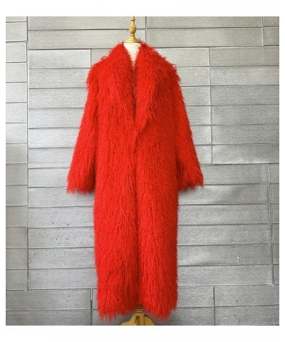 Women's Fluffy Faux Fur Long Overcoat Winter Spring Warm Outwear Parka Coat Red $33.56 Coats