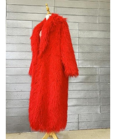 Women's Fluffy Faux Fur Long Overcoat Winter Spring Warm Outwear Parka Coat Red $33.56 Coats