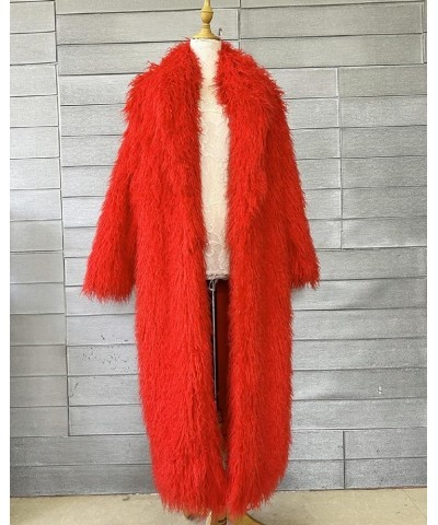 Women's Fluffy Faux Fur Long Overcoat Winter Spring Warm Outwear Parka Coat Red $33.56 Coats