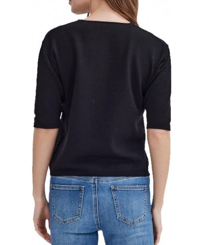 Women's Short Sleeve Sweaters V Neck, Casual Basic Solid Color Pullover Sweater, Lightweight Soft Knit T-Shirt Tops 714 Black...