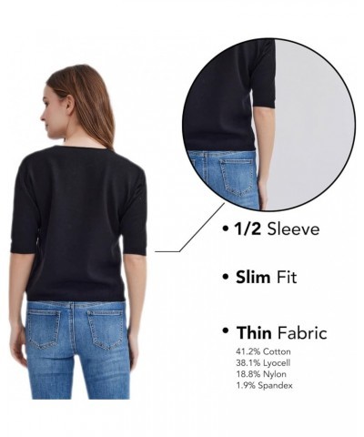 Women's Short Sleeve Sweaters V Neck, Casual Basic Solid Color Pullover Sweater, Lightweight Soft Knit T-Shirt Tops 714 Black...