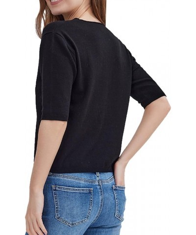 Women's Short Sleeve Sweaters V Neck, Casual Basic Solid Color Pullover Sweater, Lightweight Soft Knit T-Shirt Tops 714 Black...