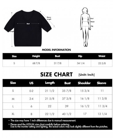 Women's Short Sleeve Sweaters V Neck, Casual Basic Solid Color Pullover Sweater, Lightweight Soft Knit T-Shirt Tops 714 Black...