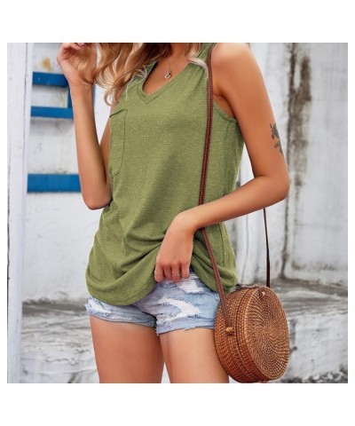 Women's V Neck Sleeveless Tank Tops Workout Yoga Loose Lightweight Flowy Summer Tee Shirts with Pocket Army Green $9.99 Tanks