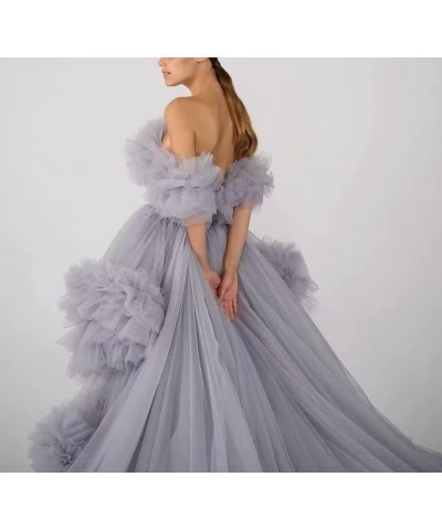 High Low Tulle Prom Dresses Long Ball Gown for Women Puffy Ruffles Off Shoulder Evening Party Dress Silver $46.40 Dresses