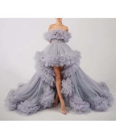 High Low Tulle Prom Dresses Long Ball Gown for Women Puffy Ruffles Off Shoulder Evening Party Dress Silver $46.40 Dresses