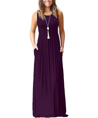 Women's Summer Sleeveless Loose Maxi Dress Casual Long Dress with Pockets 01-purple $16.80 Dresses