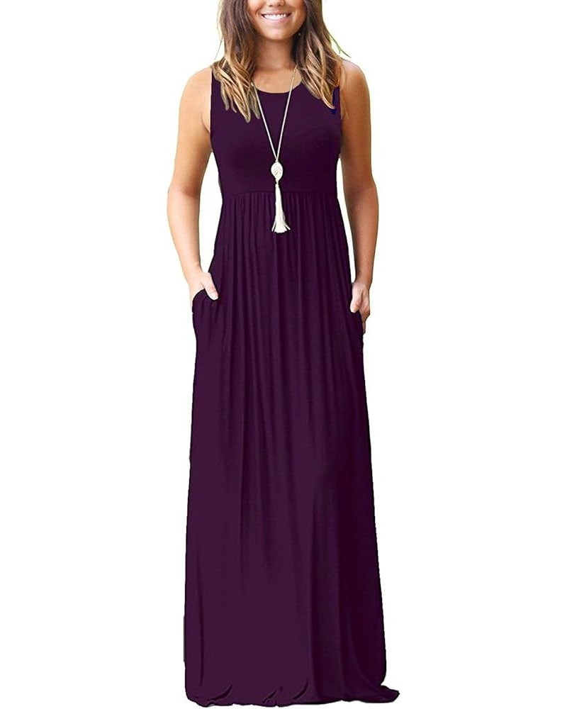 Women's Summer Sleeveless Loose Maxi Dress Casual Long Dress with Pockets 01-purple $16.80 Dresses