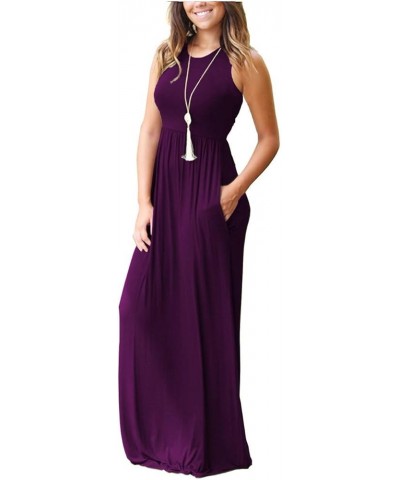 Women's Summer Sleeveless Loose Maxi Dress Casual Long Dress with Pockets 01-purple $16.80 Dresses