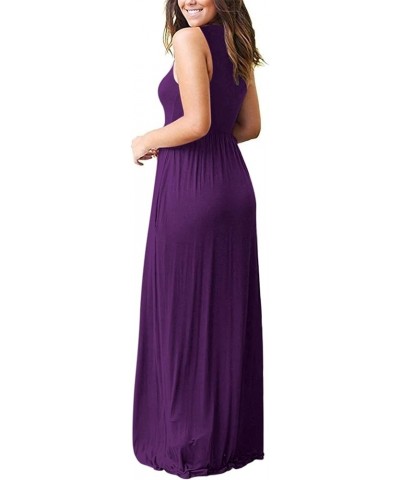 Women's Summer Sleeveless Loose Maxi Dress Casual Long Dress with Pockets 01-purple $16.80 Dresses