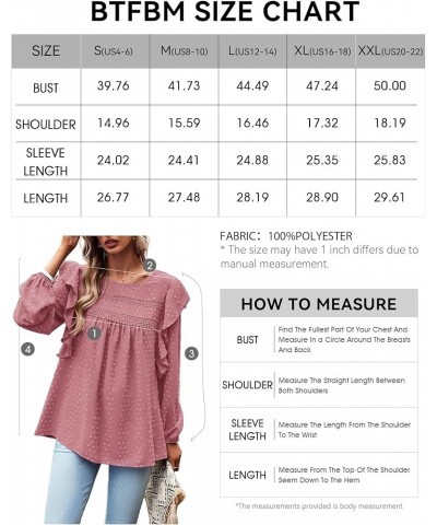 Women's Casual Long Sleeve Blouse Ruffle Trim Crew Neck Crochet Loose Swiss Dot Flowy Babydoll Shirts Tunic Tops Swiss Dot Pi...