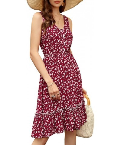 Women Summer Floral Casual Mini Button Down Sleeveless Flare Ruffle Dress Beach Sundress Wine $15.36 Dresses