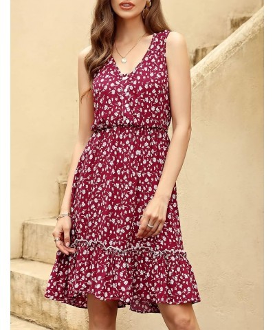 Women Summer Floral Casual Mini Button Down Sleeveless Flare Ruffle Dress Beach Sundress Wine $15.36 Dresses