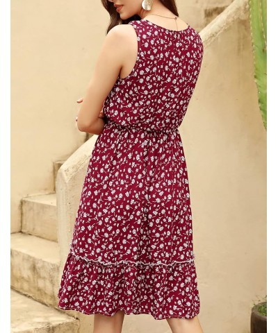 Women Summer Floral Casual Mini Button Down Sleeveless Flare Ruffle Dress Beach Sundress Wine $15.36 Dresses