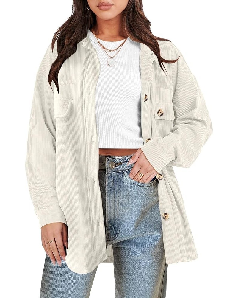 Womens Corduroy Shacket Oversized Long Sleeve Button Down Shirts 2023 Trendy Cardigan Jacket Coats Light Apricot $16.38 Jackets