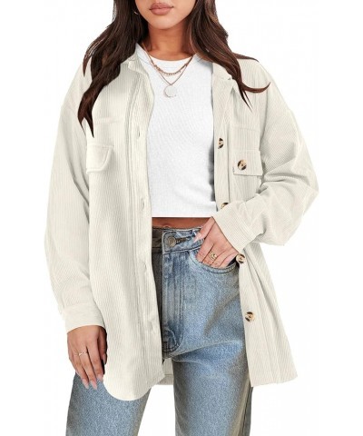 Womens Corduroy Shacket Oversized Long Sleeve Button Down Shirts 2023 Trendy Cardigan Jacket Coats Light Apricot $16.38 Jackets