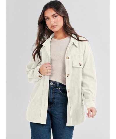 Womens Corduroy Shacket Oversized Long Sleeve Button Down Shirts 2023 Trendy Cardigan Jacket Coats Light Apricot $16.38 Jackets