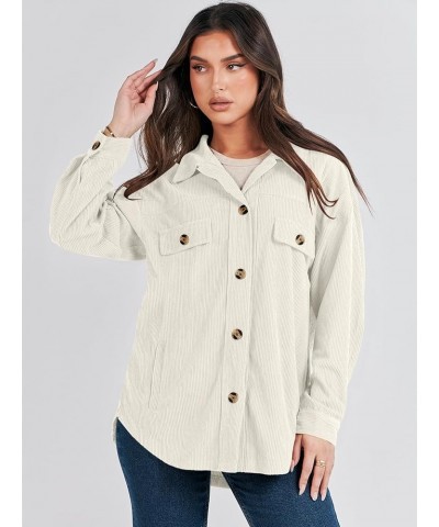 Womens Corduroy Shacket Oversized Long Sleeve Button Down Shirts 2023 Trendy Cardigan Jacket Coats Light Apricot $16.38 Jackets