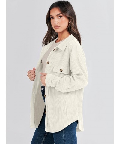 Womens Corduroy Shacket Oversized Long Sleeve Button Down Shirts 2023 Trendy Cardigan Jacket Coats Light Apricot $16.38 Jackets