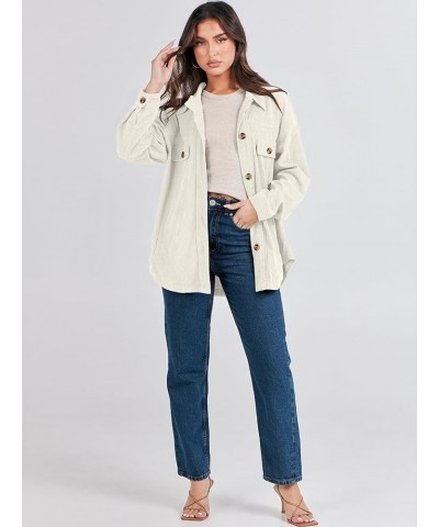 Womens Corduroy Shacket Oversized Long Sleeve Button Down Shirts 2023 Trendy Cardigan Jacket Coats Light Apricot $16.38 Jackets