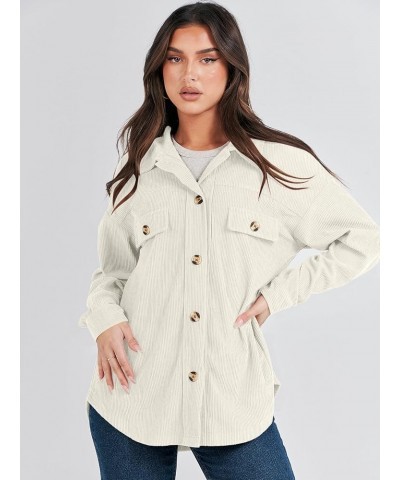 Womens Corduroy Shacket Oversized Long Sleeve Button Down Shirts 2023 Trendy Cardigan Jacket Coats Light Apricot $16.38 Jackets