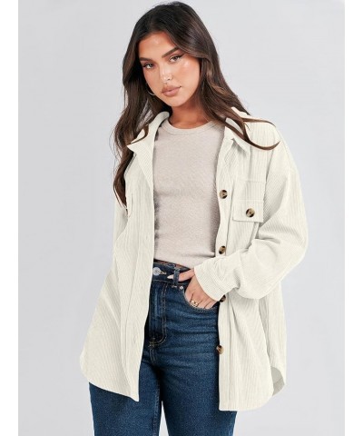 Womens Corduroy Shacket Oversized Long Sleeve Button Down Shirts 2023 Trendy Cardigan Jacket Coats Light Apricot $16.38 Jackets