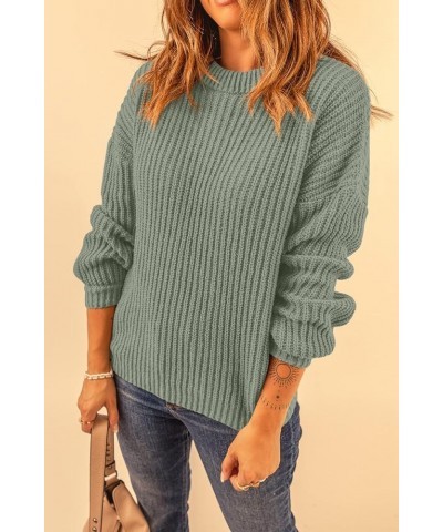 Women's Fashion Sweater Long Sleeve Casual Ribbed Knit Winter Clothes Pullover Sweaters Blouse Top Bean Green $28.31 Sweaters