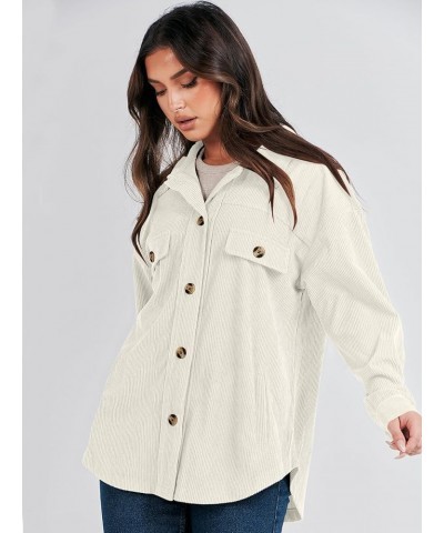 Womens Corduroy Shacket Oversized Long Sleeve Button Down Shirts 2023 Trendy Cardigan Jacket Coats Light Apricot $16.38 Jackets