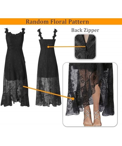 Womens Floral Lace Spaghetti Strap Applique Ruffle Split Formal Evening Gown Wedding A-line Maxi Dress Black Floral Lace $33....