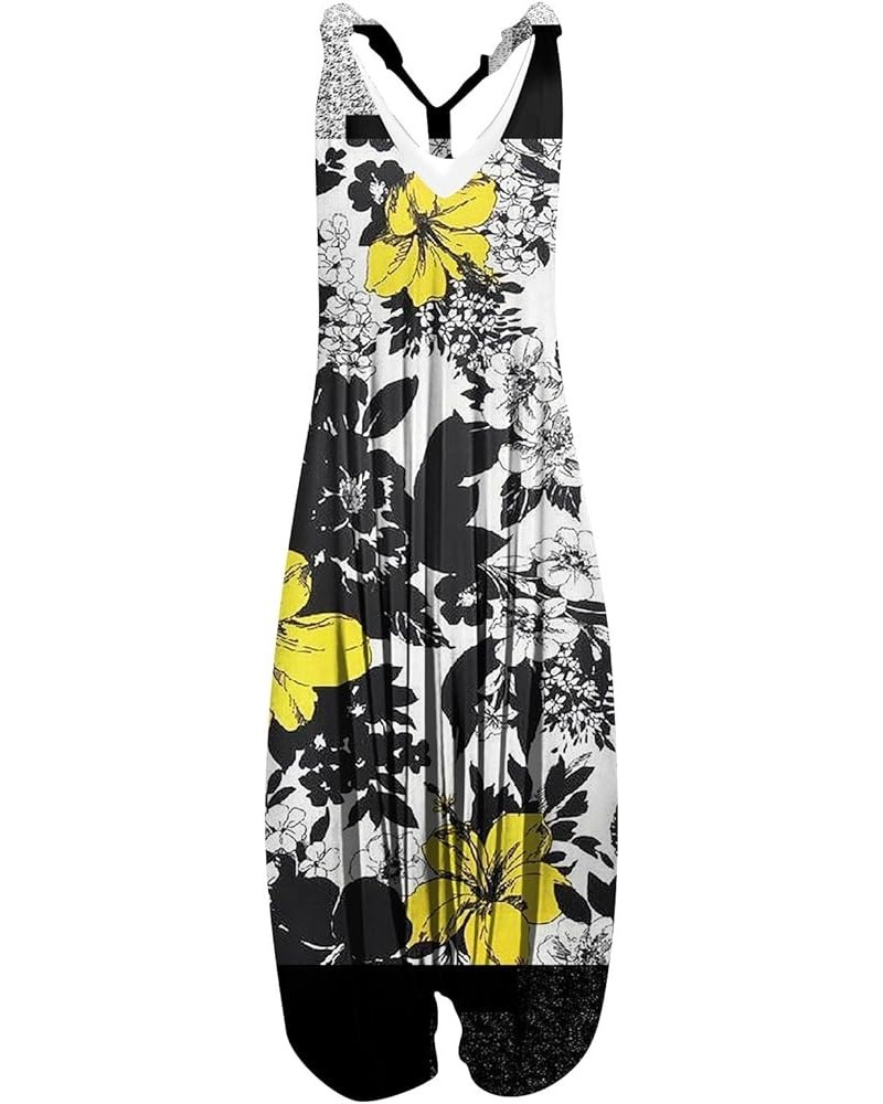 Women's Casual Retro Geometric Printed Loose Large Size Hawaii Casual Sleeveless Unique Design Jumpsuit 06-yellow $9.46 Overalls