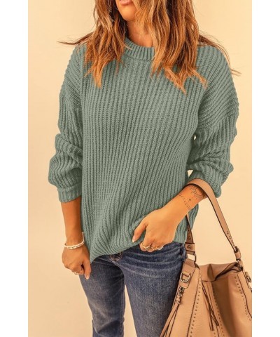 Women's Fashion Sweater Long Sleeve Casual Ribbed Knit Winter Clothes Pullover Sweaters Blouse Top Bean Green $28.31 Sweaters