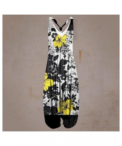 Women's Casual Retro Geometric Printed Loose Large Size Hawaii Casual Sleeveless Unique Design Jumpsuit 06-yellow $9.46 Overalls