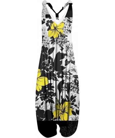 Women's Casual Retro Geometric Printed Loose Large Size Hawaii Casual Sleeveless Unique Design Jumpsuit 06-yellow $9.46 Overalls