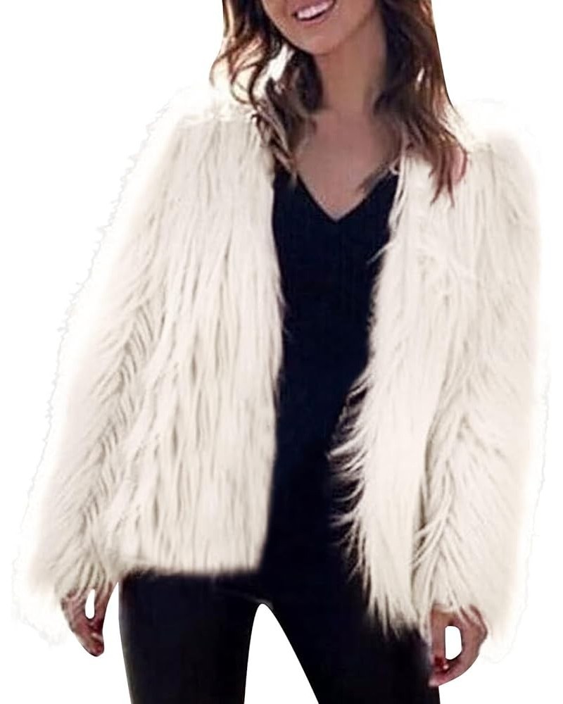 Womens 2023 Winter Faux Fur Jackets 2023 Fall Fashion Open Front Cropped Shaggy Coat Outerwear Long Sleeve Jacket S1-white $2...