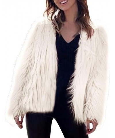 Womens 2023 Winter Faux Fur Jackets 2023 Fall Fashion Open Front Cropped Shaggy Coat Outerwear Long Sleeve Jacket S1-white $2...