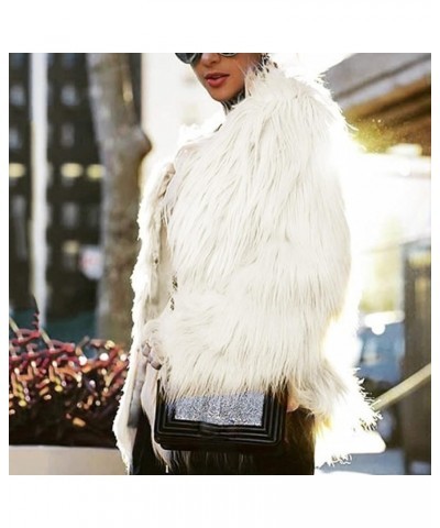 Womens 2023 Winter Faux Fur Jackets 2023 Fall Fashion Open Front Cropped Shaggy Coat Outerwear Long Sleeve Jacket S1-white $2...