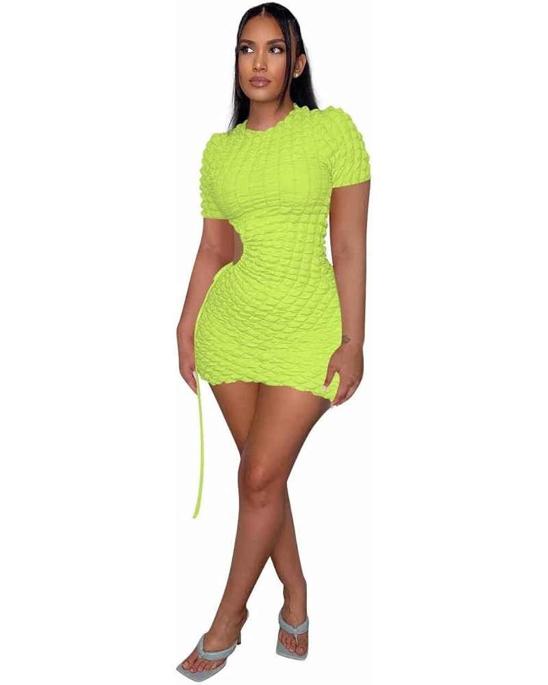 Women’s Stacked Mini Dress Sexy Waist Hollow Out Drawstring Dress Long Sleeve Bodycon Cut Out Short Dress B-lime Green $20.27...