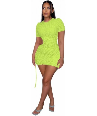 Women’s Stacked Mini Dress Sexy Waist Hollow Out Drawstring Dress Long Sleeve Bodycon Cut Out Short Dress B-lime Green $20.27...