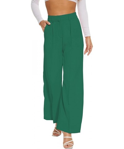 Women Suit Pants Wide Leg Pants High Elastic Waisted in The Back Business Work Trousers Long Straight Dark Green $22.13 Pants