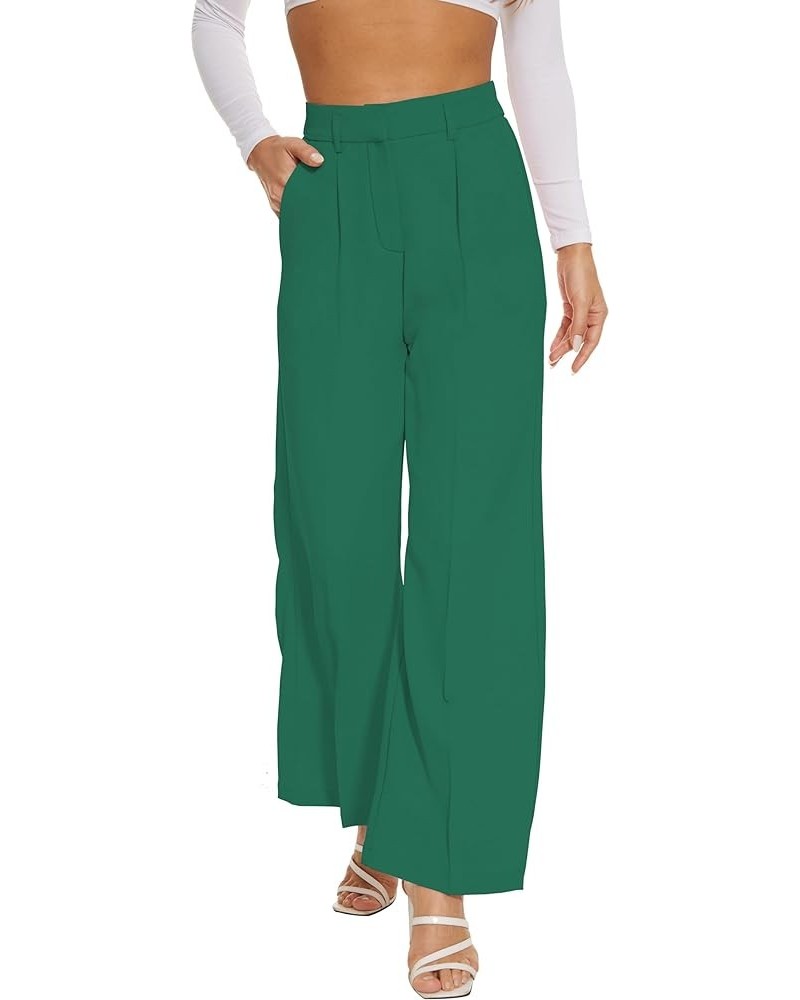 Women Suit Pants Wide Leg Pants High Elastic Waisted in The Back Business Work Trousers Long Straight Dark Green $22.13 Pants