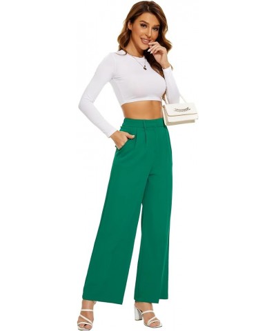 Women Suit Pants Wide Leg Pants High Elastic Waisted in The Back Business Work Trousers Long Straight Dark Green $22.13 Pants