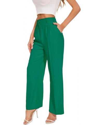 Women Suit Pants Wide Leg Pants High Elastic Waisted in The Back Business Work Trousers Long Straight Dark Green $22.13 Pants